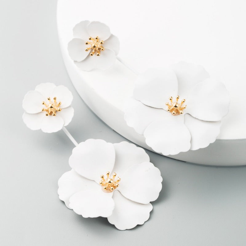 Wholesale Fashion Sweet Exaggerated Inlay Dual-purpose Bohemian Style Alloy Flower Long Earrings